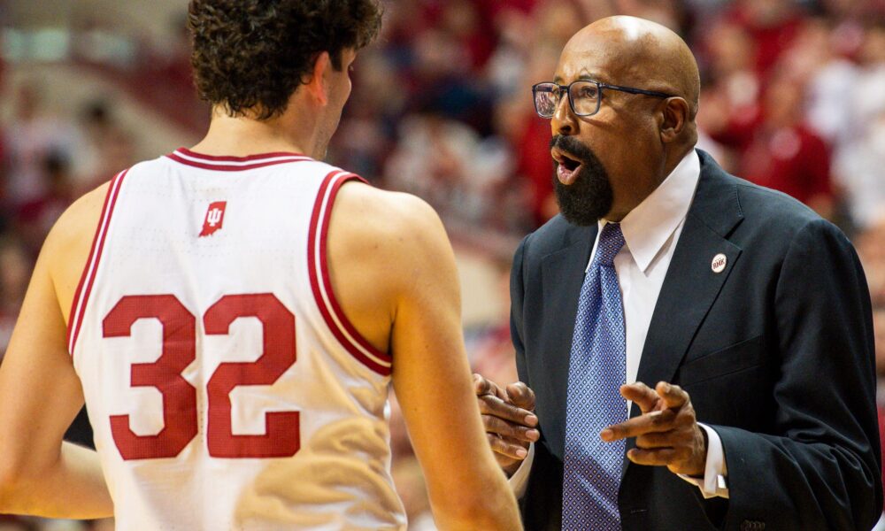 Mike Woodson talking to Trey Galloway for Indiana basketball